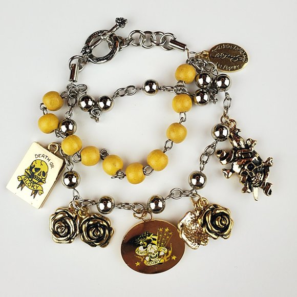 ED HARDY VINTAGE Style Bracelet/Authentic, Stainless Steel/Death or glory triple - Picture 1 of 5